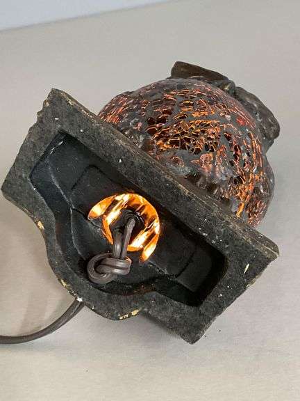 Black Mosaic Glass and Metal Owl Table Lamp