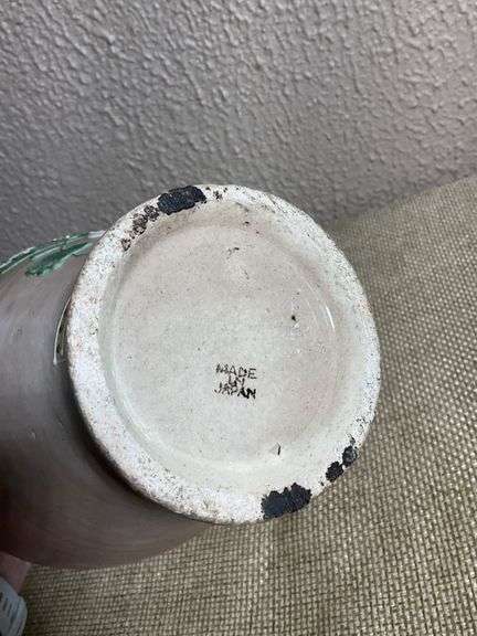 Japanese Ceramic Vase with Floral Relief and Landscape Scene