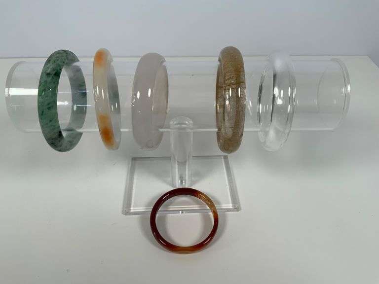 Six Glass Bangle Bracelets in Various Colors and Sizes