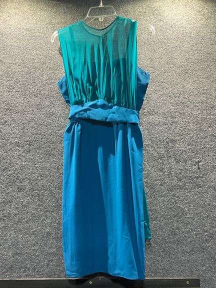 1950s Sleeveless Teal Cocktail Dress with Sheer Overlay