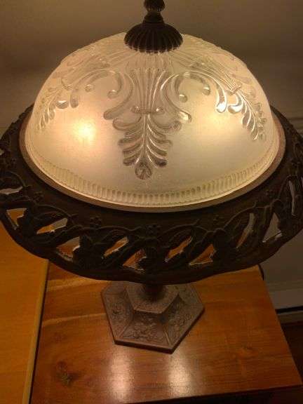 Cast Metal Table Lamp with Frosted Glass Shade, 21.5-Inch