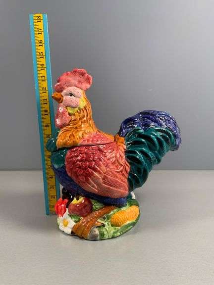 Colorful Ceramic Rooster-Shaped Cookie Jar by Collins Co