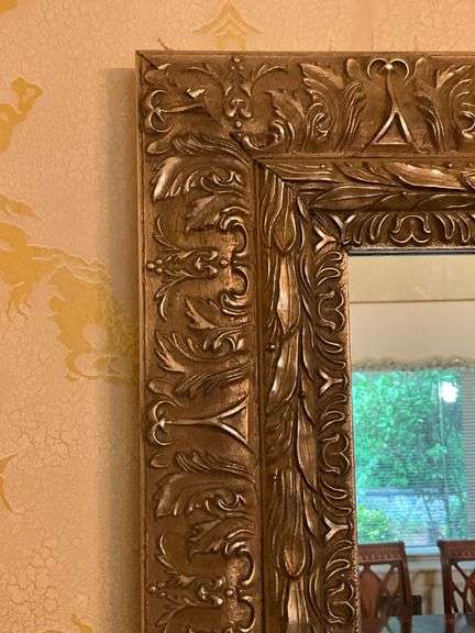Gold-Tone Framed Wall Mirror with Ornate Detailing