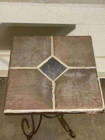 Tile Top Plant Stand with Metal Base
