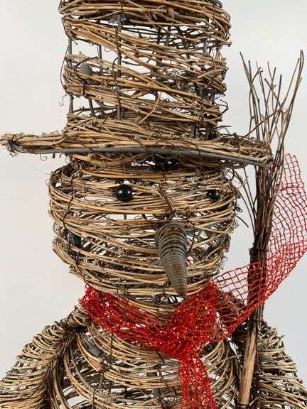 24-Inch Wicker Snowman Decoration with Lights
