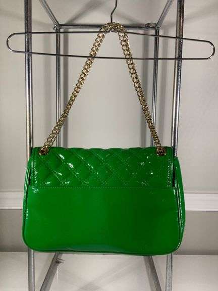 Anne Klein Green Patent Quilted Shoulder Bag with Chain Strap