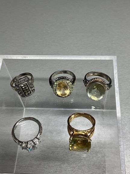 Five Marked 925 Rings with Various Sizes and Stones