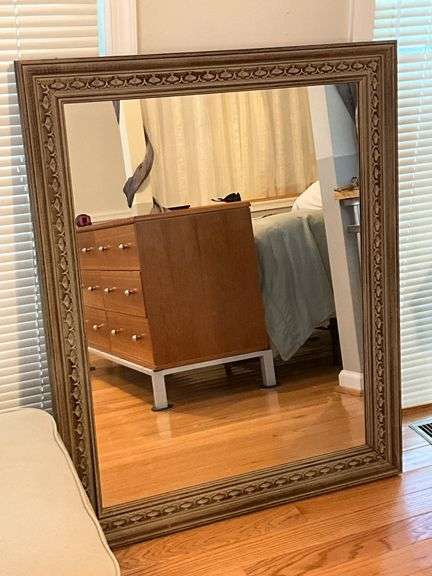 Rectangular Wall Mirror with Ornate Wooden Frame