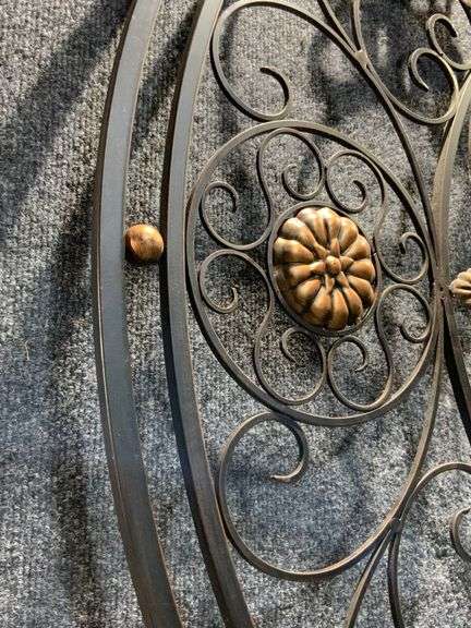 Extra Large Round Metal Decorative Panel with Scrollwork and Gilded Accents