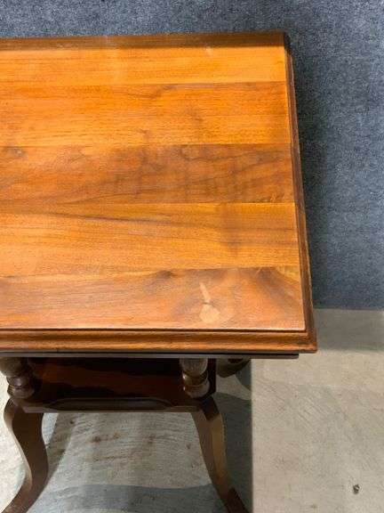 Solid Wood Side Table With Turned Legs and Bottom Shelf