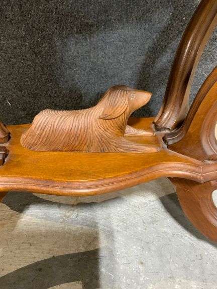 Wooden Table with Removable Marble Top and Carved Dog Motif, Circa 1900
