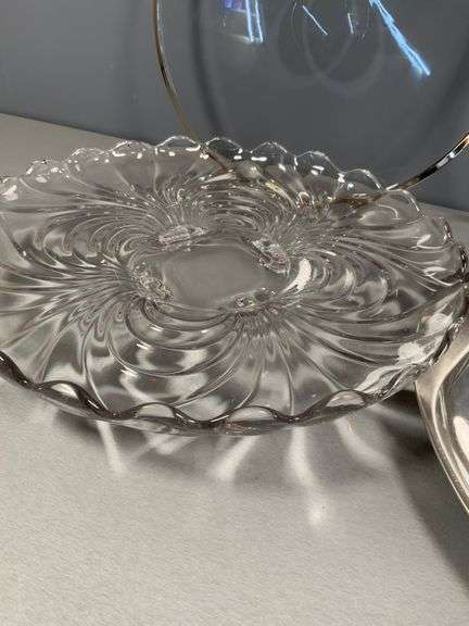 Serving Platters, Cut Glass, Clear With Silver Rim and IKEA Silver Tray