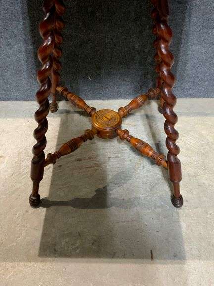 Wood Side Table with Barley Twist Legs and Decorative Cross-Stretcher