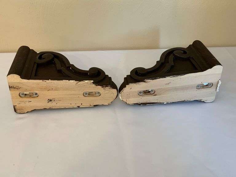 Painted Wooden Corbels with Decorative Scrollwork