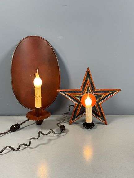 Two Decorative Electric Candle Lamps with Star and Oval Designs