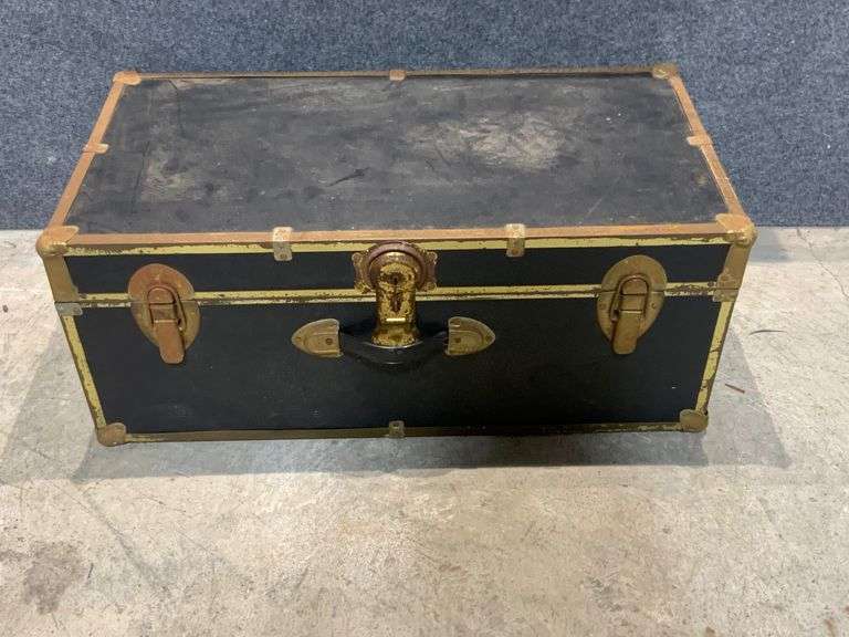 Vintage-Style Black Trunk With Metal Hardware