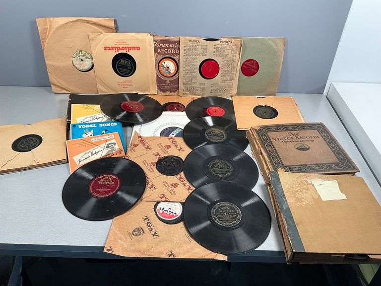 Over 30 Vintage 78 RPM Records with Assorted Labels and Sleeves