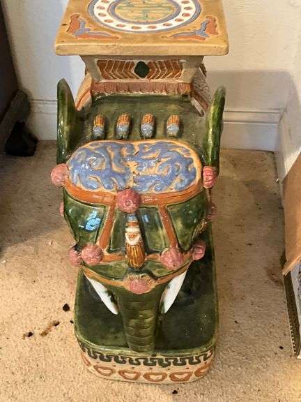 Ceramic Elephant Garden Stool with Painted Detailing