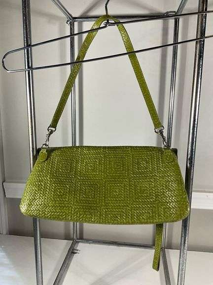 Gianni Chiarini Green Genuine Leather Woven Shoulder Bag, Made in Italy
