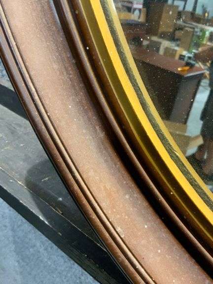 Oval Wall Mirror with Wood Frame and Gold Inner Trim