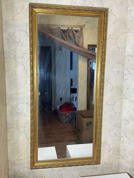 Rectangular Wall Mirror with Ornate Gold Frame