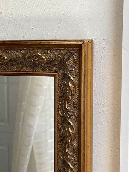 Rectangular Wall Mirror With Ornate Gold-Tone Frame