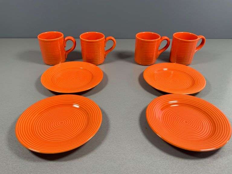 8 Brushes Earthenware Coffee Mugs and Plates