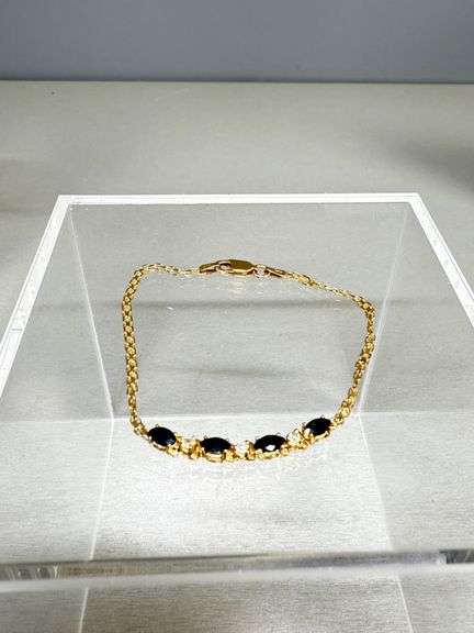 14k Yellow Gold Bracelet with Sapphires and Diamonds, 7 Inches