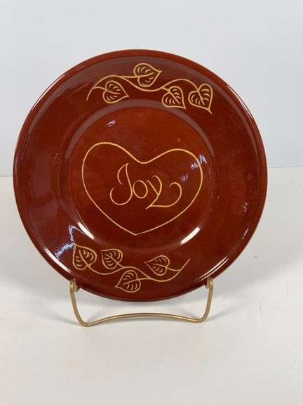 Handcrafted Red Ceramic Plate With ‘Joy’ and Leaf Design