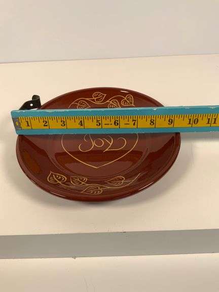 Handcrafted Red Ceramic Plate With ‘Joy’ and Leaf Design