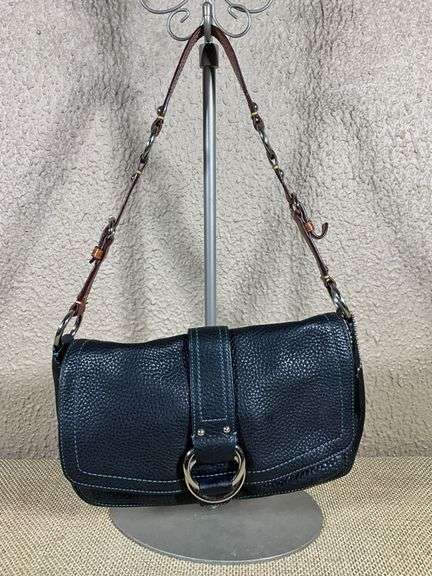 Coach Black Pebbled Leather Shoulder Bag with Brown Strap