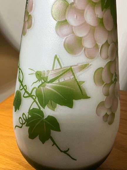 Gallé Signed Cameo Glass Vase with Grapevine Motif and Raised Signature