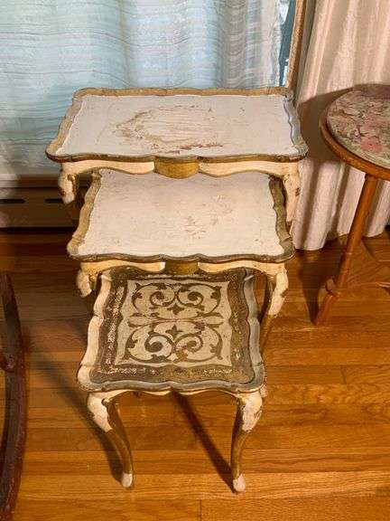 Three Painted Italian Nesting Tables with Gilt Accents
