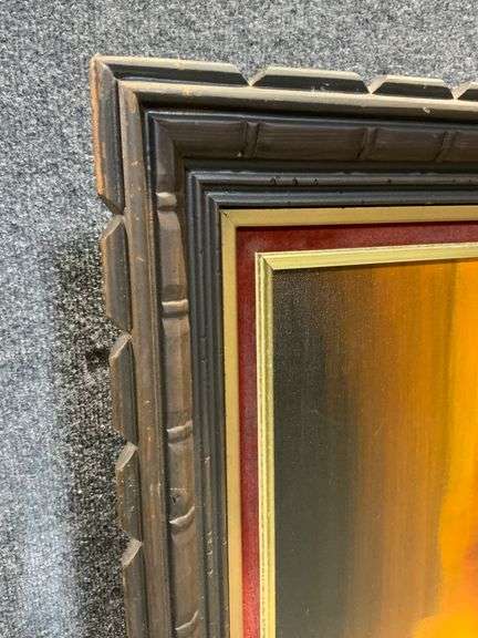 Abstract Painting of Matador in Dark Wood Frame With Gold Inner Lip