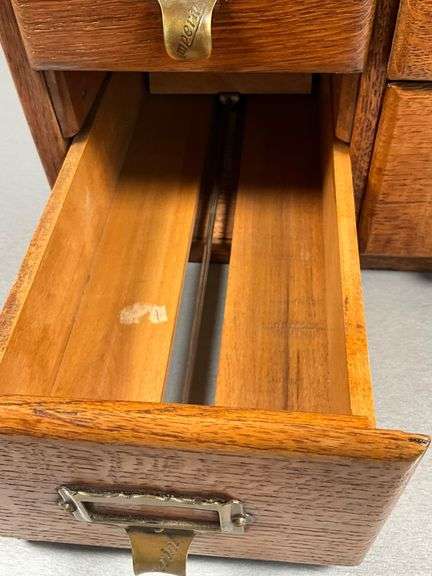 Wooden Four-Drawer Card Catalog with Brass Hardware