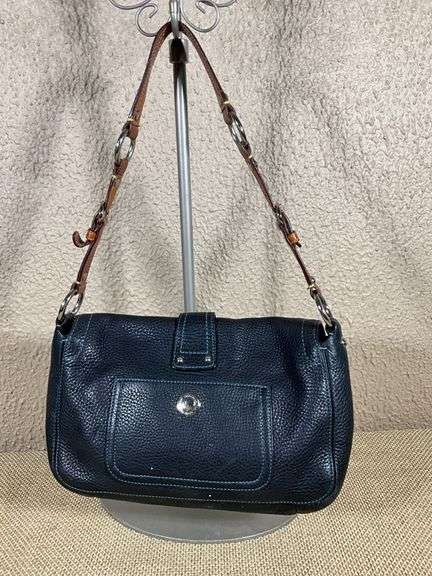 Coach Black Pebbled Leather Shoulder Bag with Brown Strap