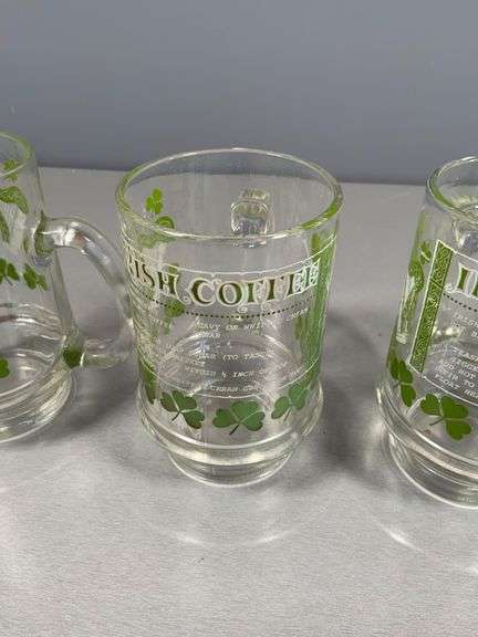 5 Irish Coffee Glass Mugs with Shamrock Design