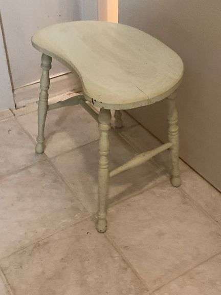 Wooden Kidney-Shaped Stool with Turned Legs in Painted Finish