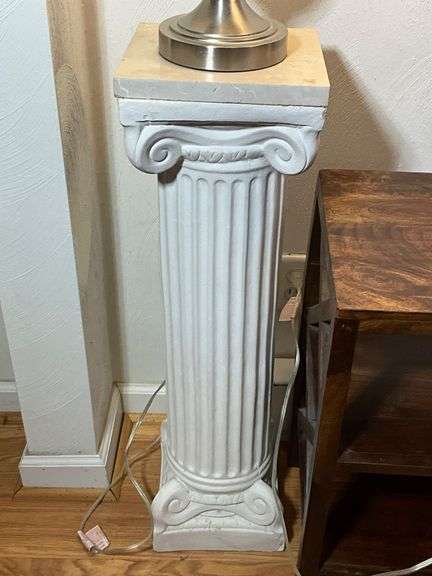 White Fluted Column Pedestal with Marble Top Accent