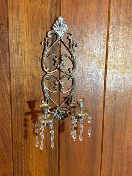 Wall-Mounted Metal Double-Candle Holder With Crystal Accents