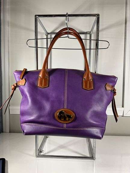 Dooney & Bourke Purple Leather Handbag With Brown Accents