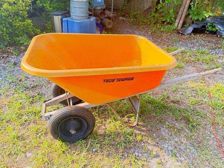 True Temper Two-Wheel Wheelbarrow With Orange Poly Tray