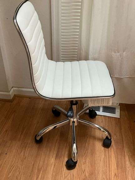White Padded Modern Office Chair on Chrome Base with Casters