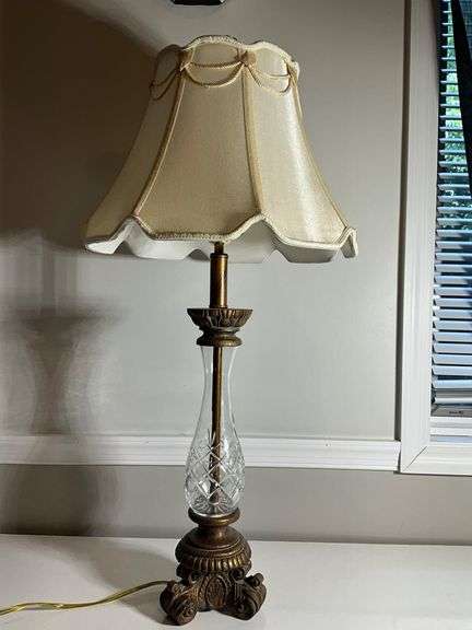 Decorative Table Lamp With Fabric Shade and Cut Glass Base