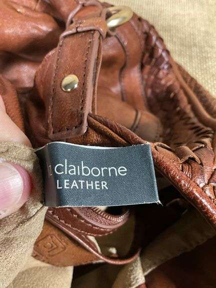 Liz Claiborne Brown Leather Tote Bag With Woven Accents