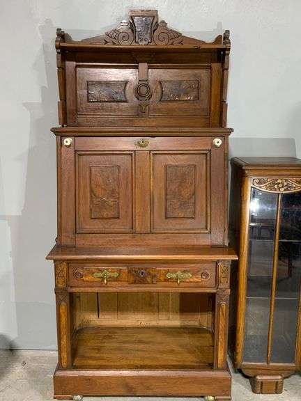 Tall Wood Secretary Desk With Keyed Locks, Pre Civil War