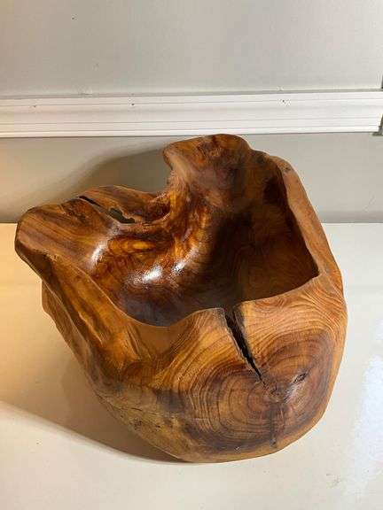 Carved Wooden Bowl Signed by T. Johnson