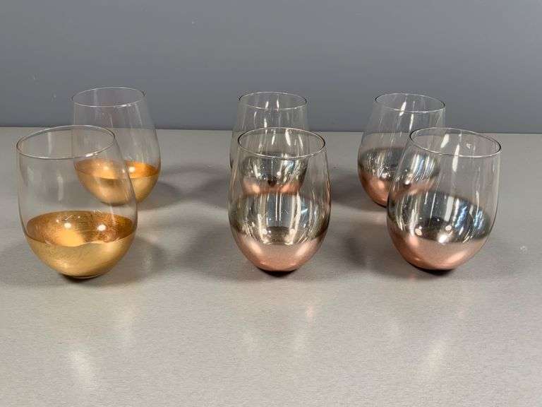 Four Rose Gold and Two Gold Stemless Wine Glasses