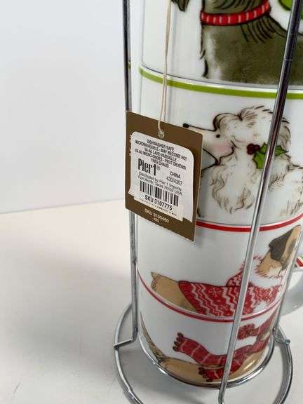 Pier 1 Holiday Dog Design Stackable Mugs with Stand