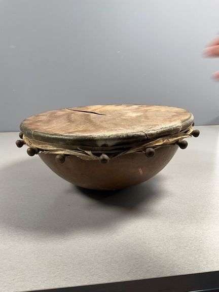 Mid-Century Native-Inspired Copper and Natural Hide Hand Drum